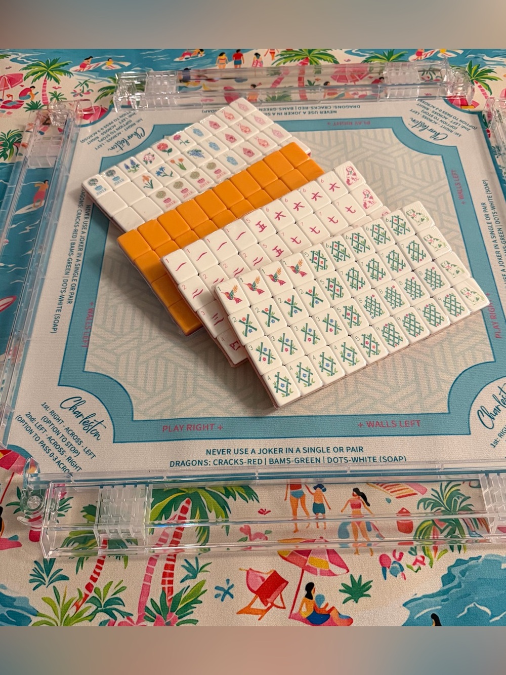 Mahjong Set with Tiles, racks and mat